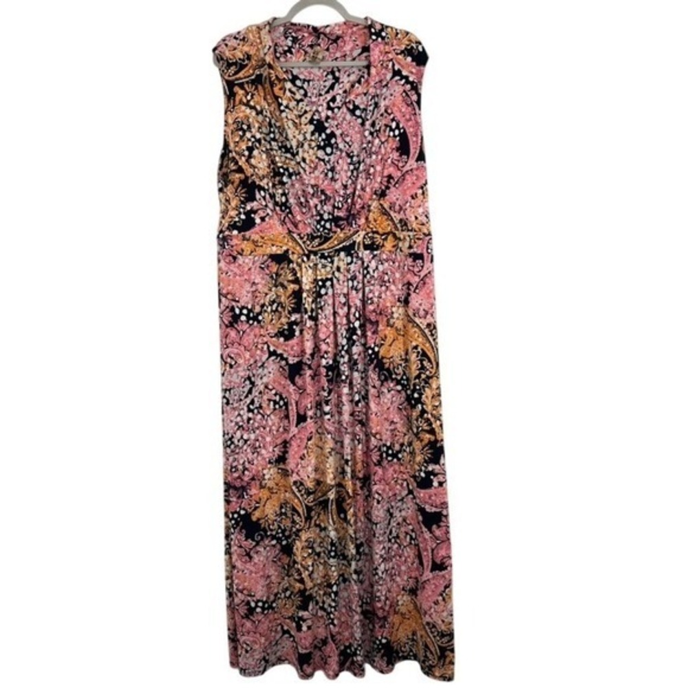 Chico's Sleeveless Maxi Dress Floral Paisley‎ Pink Orange Black US Size 20/22